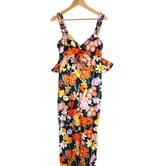 SAYLOR INES Poplin Jumpsuit Sweetheart Neckline Rust Floral-Print S - Picture 3 of 13